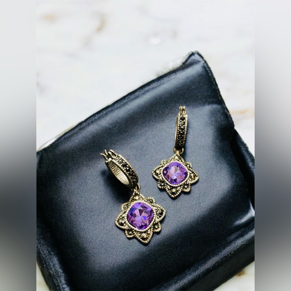 Vintage Inspired Purple Gemstone Drop Earrings